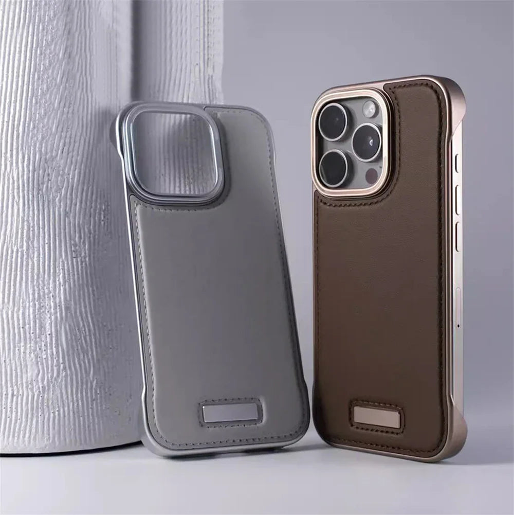 Capinha para iPhone em Couro com Acabamento em Metal Reforçado