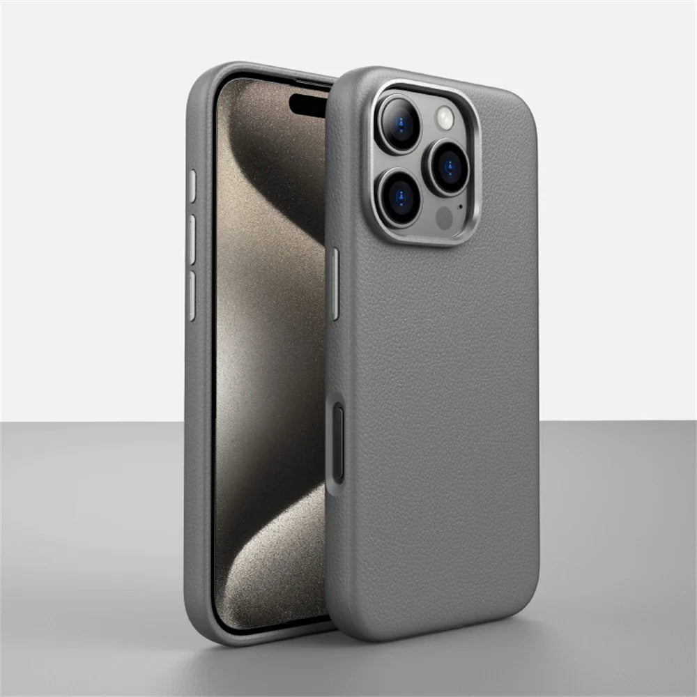 Capinha para iPhone em Couro com Design Minimalista e Compatível com Carregamento MagSafe