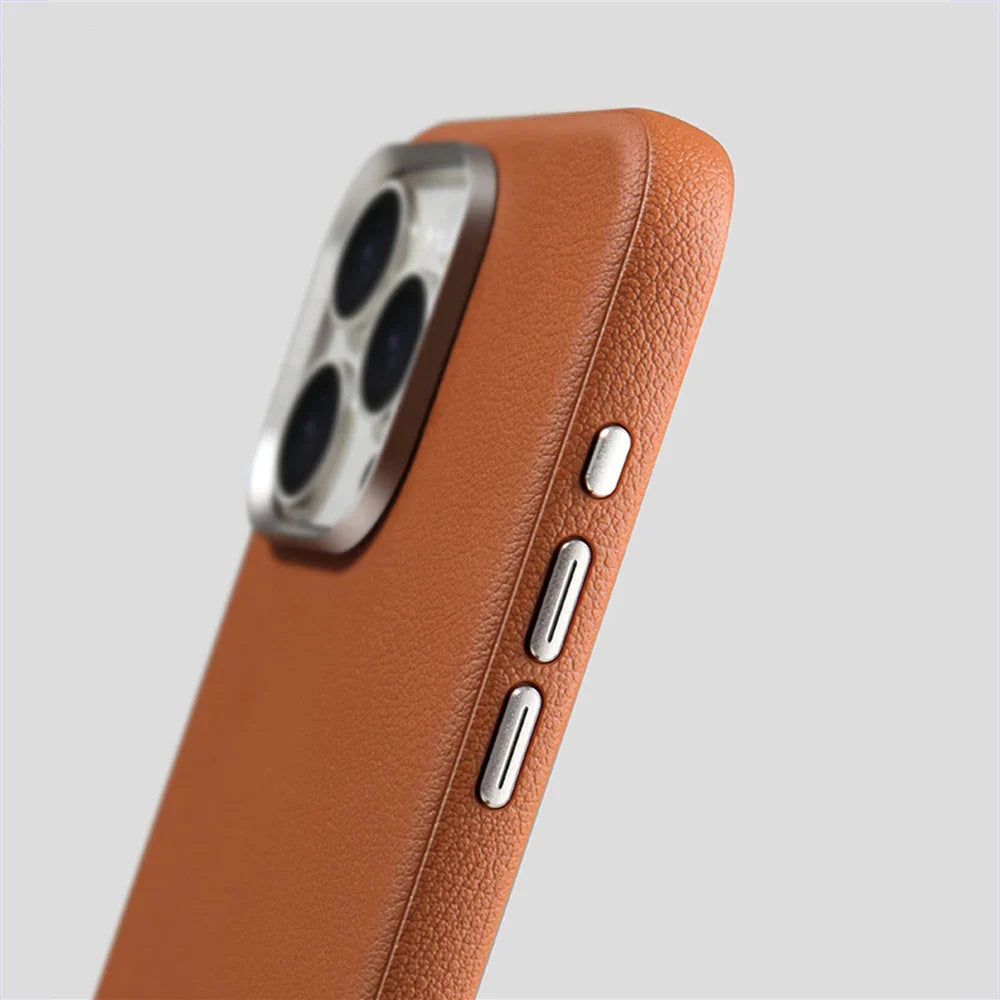 Capinha para iPhone em Couro com Design Minimalista e Compatível com Carregamento MagSafe