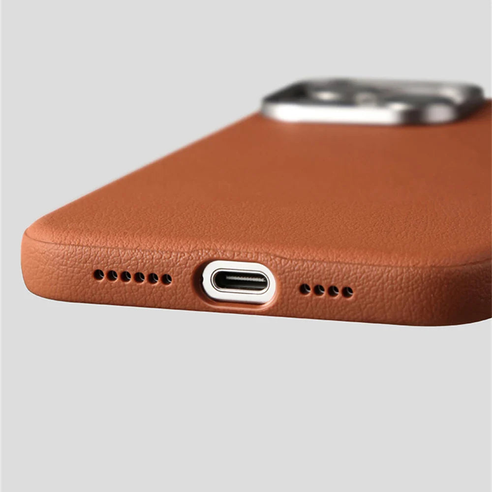 Capinha para iPhone em Couro com Design Minimalista e Compatível com Carregamento MagSafe