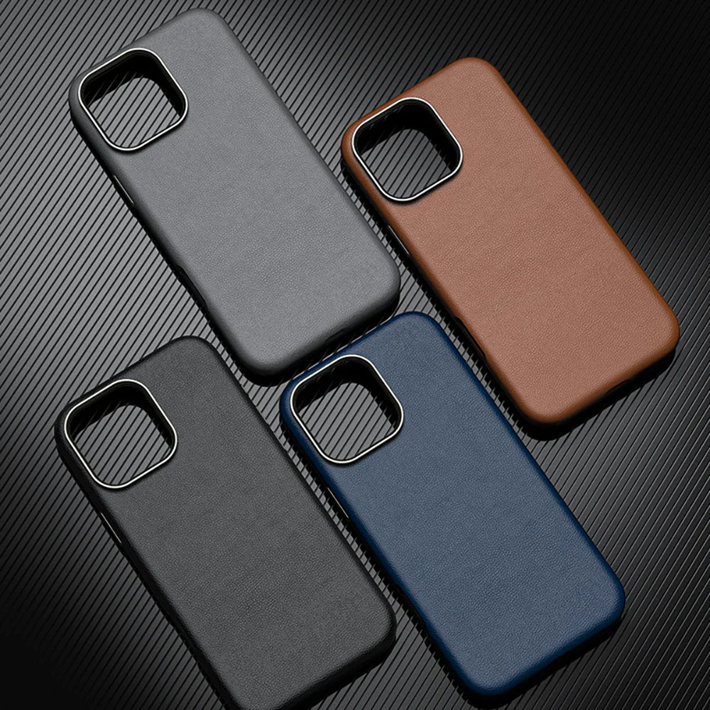Capinha para iPhone em Couro com Design Minimalista e Compatível com Carregamento MagSafe
