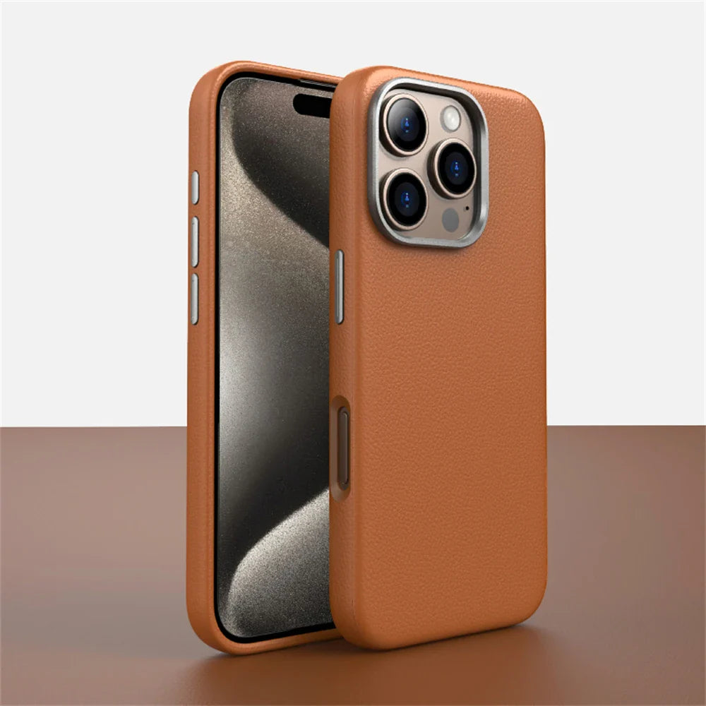 Capinha para iPhone em Couro com Design Minimalista e Compatível com Carregamento MagSafe