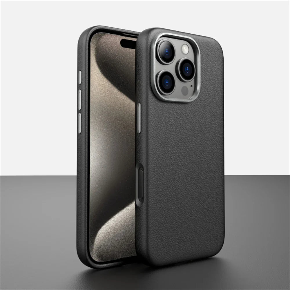 Capinha para iPhone em Couro com Design Minimalista e Compatível com Carregamento MagSafe