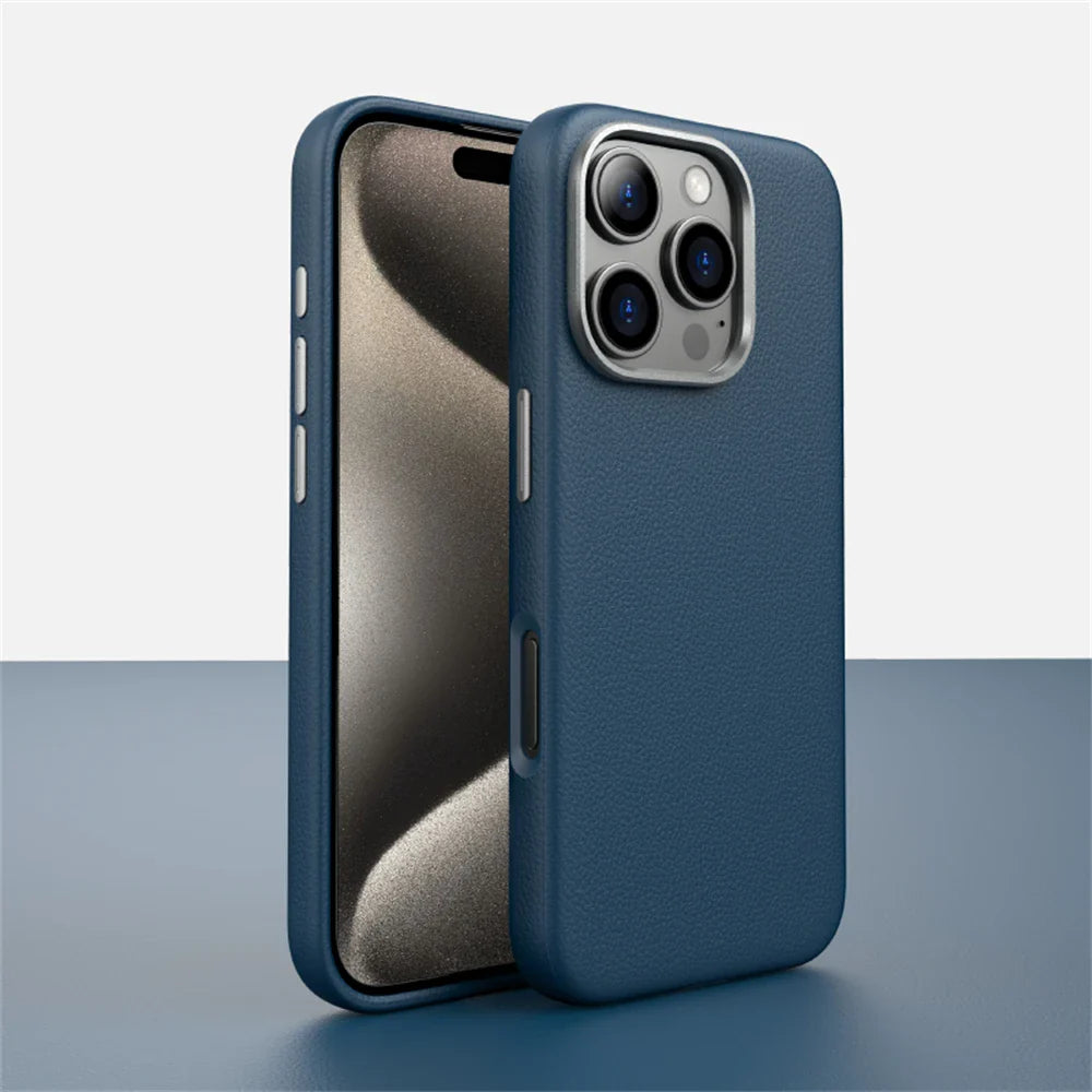 Capinha para iPhone em Couro com Design Minimalista e Compatível com Carregamento MagSafe
