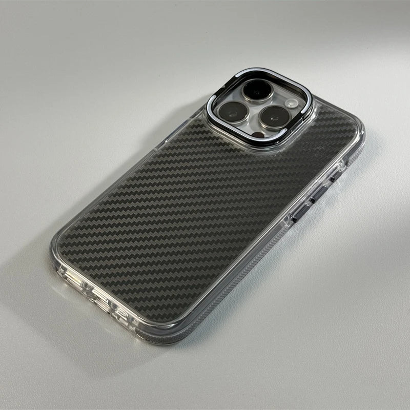 Capinha Transparente para iPhone com Fibra de Carbono e Suporte para Carregamento MagSafe