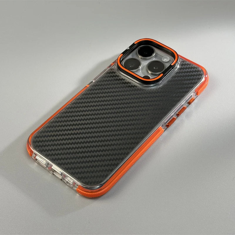 Capinha Transparente para iPhone com Fibra de Carbono e Suporte para Carregamento MagSafe