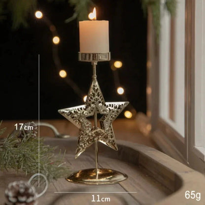Castiçal de Ferro Dourado com Estrela e Rena para Decoração de Natal