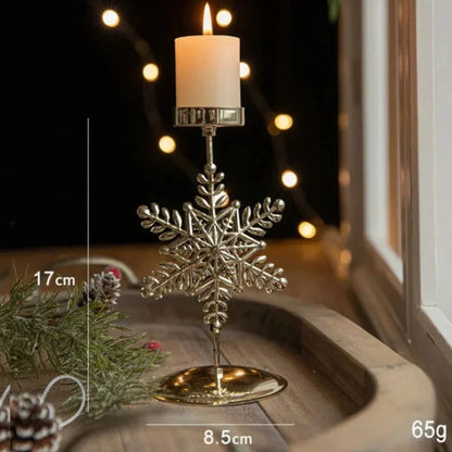 Castiçal de Ferro Dourado com Estrela e Rena para Decoração de Natal