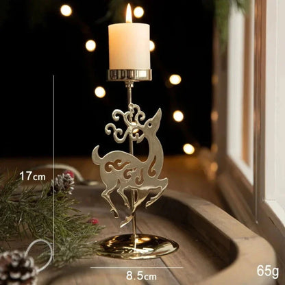 Castiçal de Ferro Dourado com Estrela e Rena para Decoração de Natal