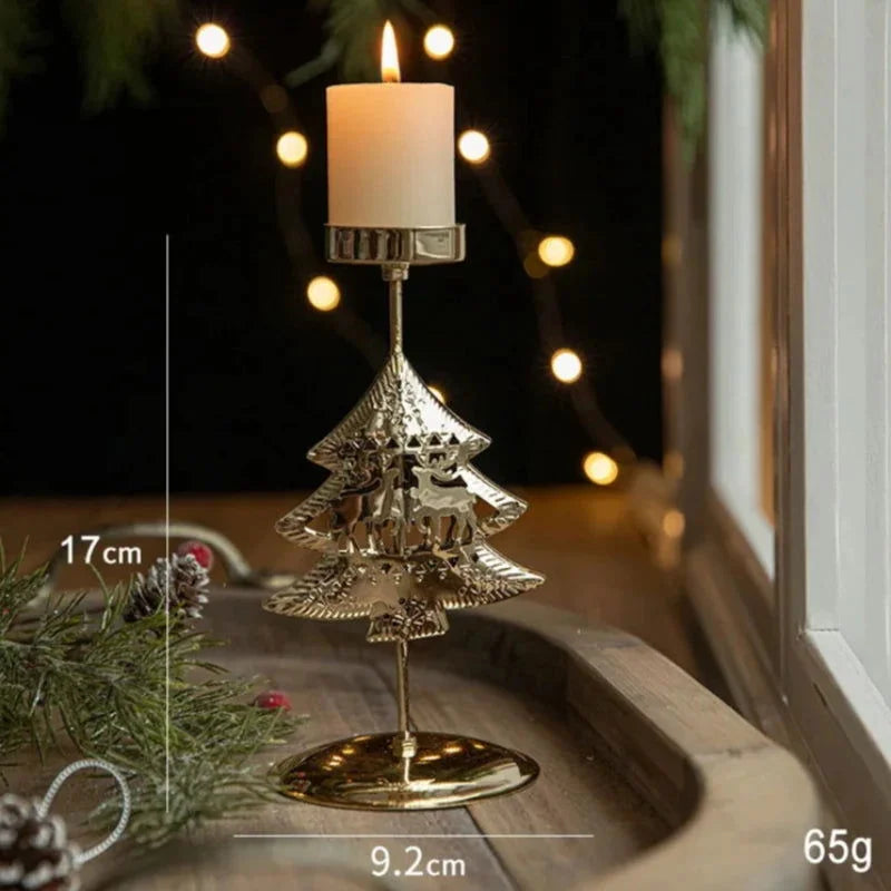 Castiçal de Ferro Dourado com Estrela e Rena para Decoração de Natal
