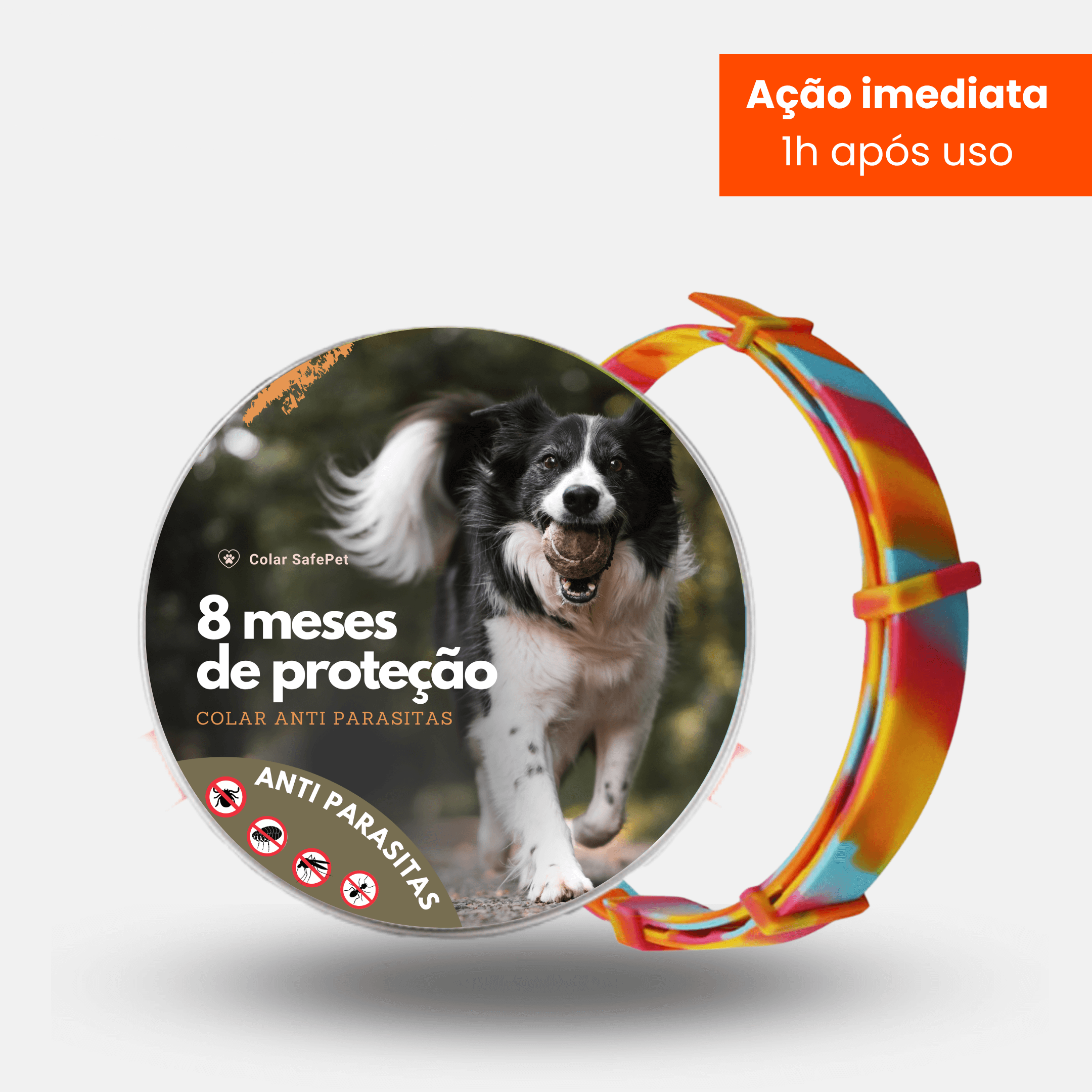 Colar Antipulgas e Carrapatos para Cães e Gatos - Proteção Duradoura por 8 Meses