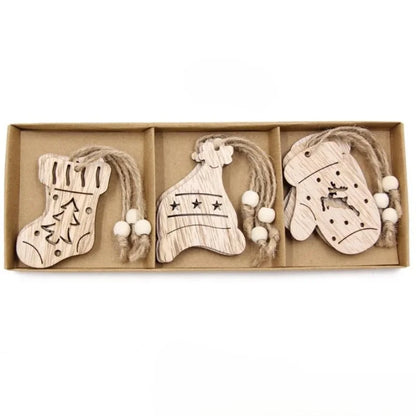Conjunto de 12 Pingentes Rústicos de Madeira para Árvore de Natal