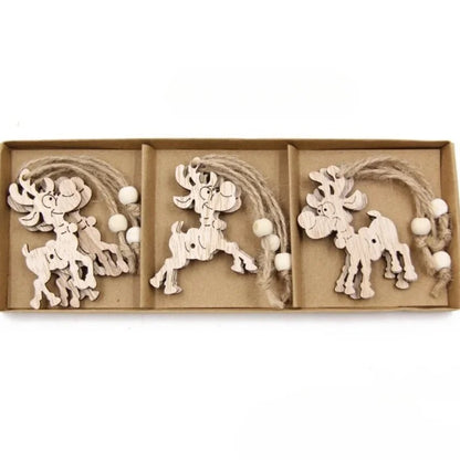 Conjunto de 12 Pingentes Rústicos de Madeira para Árvore de Natal