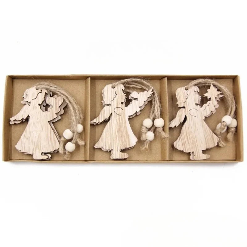 Conjunto de 12 Pingentes Rústicos de Madeira para Árvore de Natal