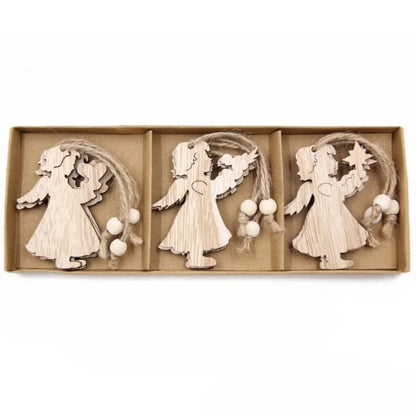 Conjunto de 12 Pingentes Rústicos de Madeira para Árvore de Natal