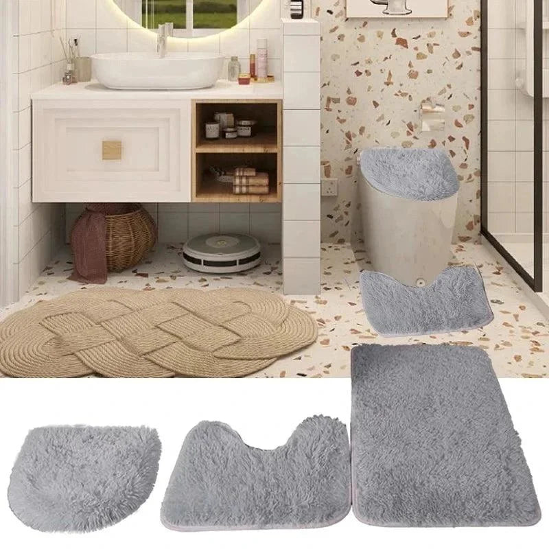 Conjunto de 3 Tapetes Antiderrapantes de Microfibra para Banheiro
