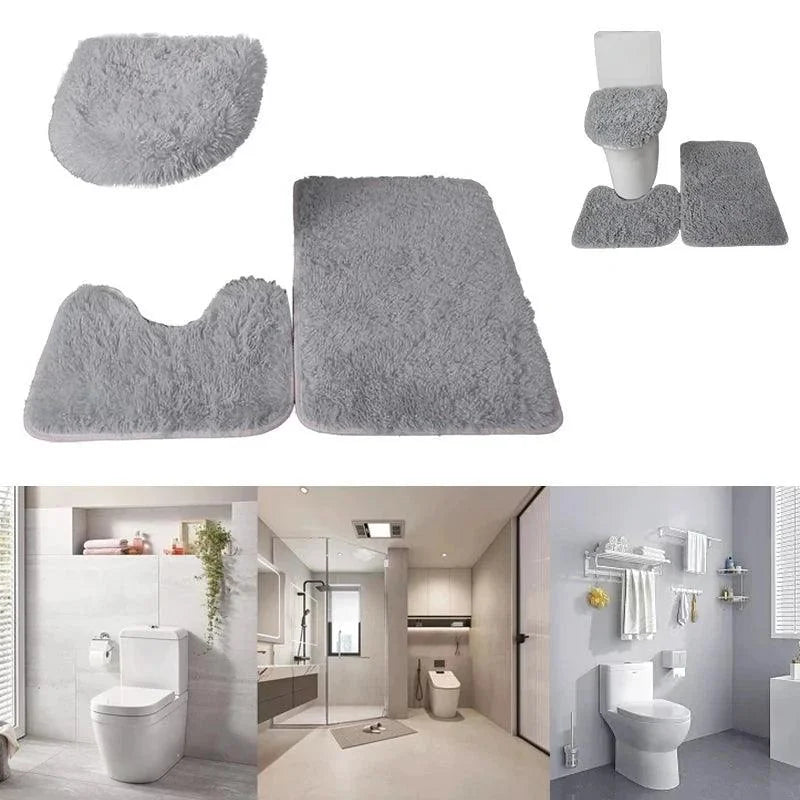 Conjunto de 3 Tapetes Antiderrapantes de Microfibra para Banheiro