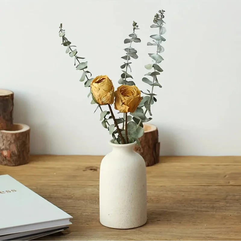 Conjunto de 3 Vasos Decorativos de Cerâmica Rústica para Sala e Escritório