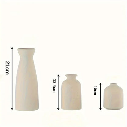 Conjunto de 3 Vasos Decorativos de Cerâmica Rústica para Sala e Escritório