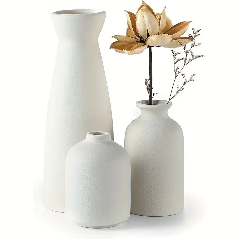 Conjunto de 3 Vasos Decorativos de Cerâmica Rústica para Sala e Escritório