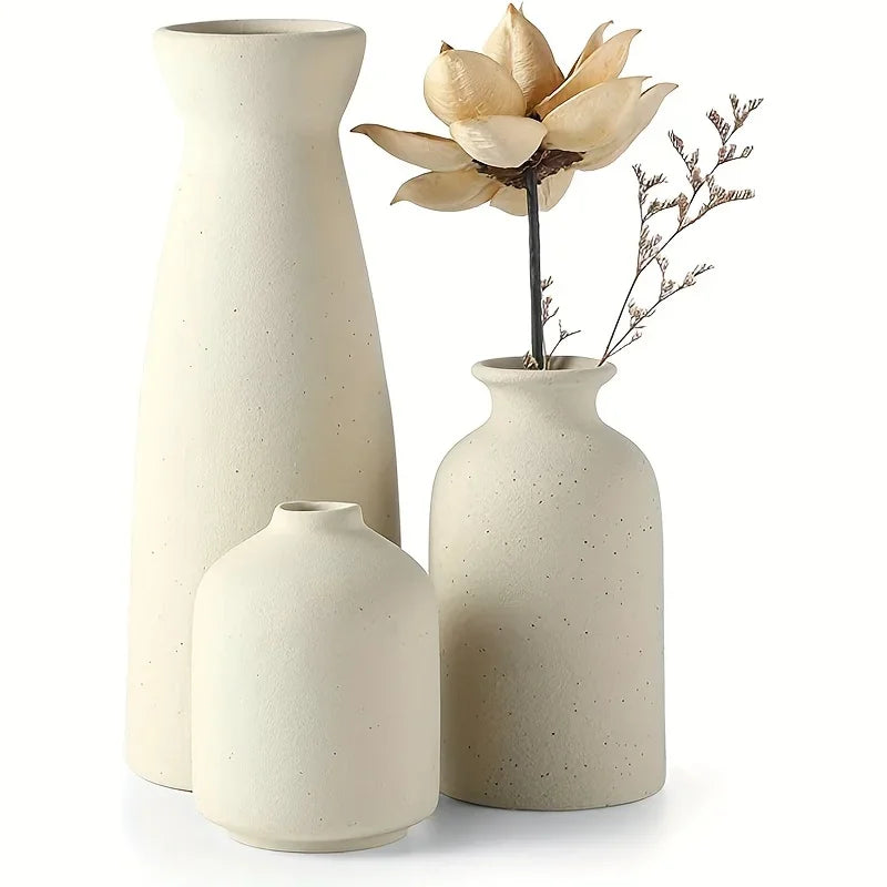 Conjunto de 3 Vasos Decorativos de Cerâmica Rústica para Sala e Escritório