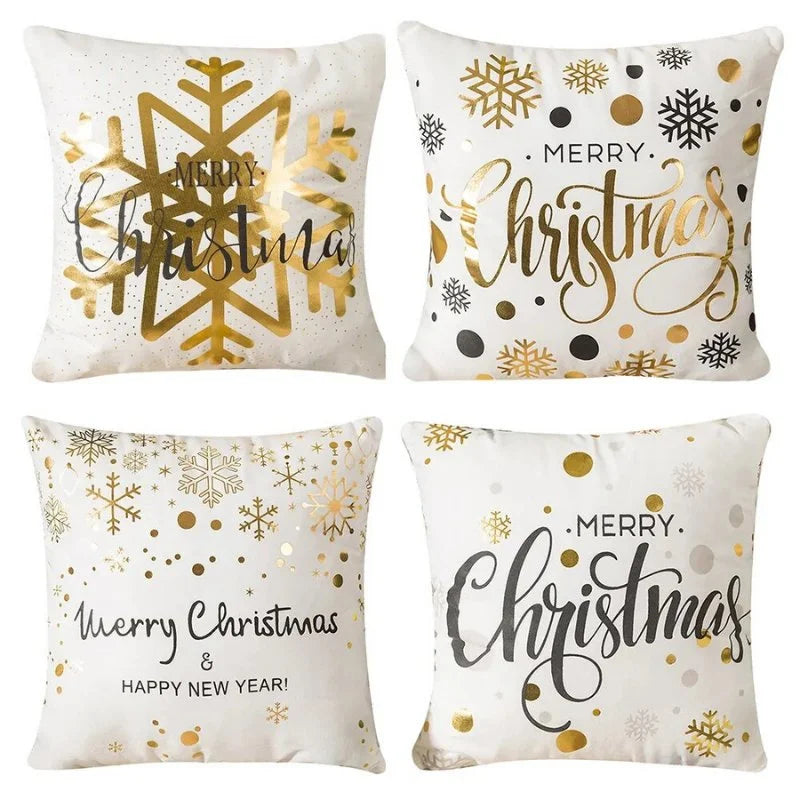 Conjunto de 4 Almofadas de Poliéster para Decoração Natalina Festiva
