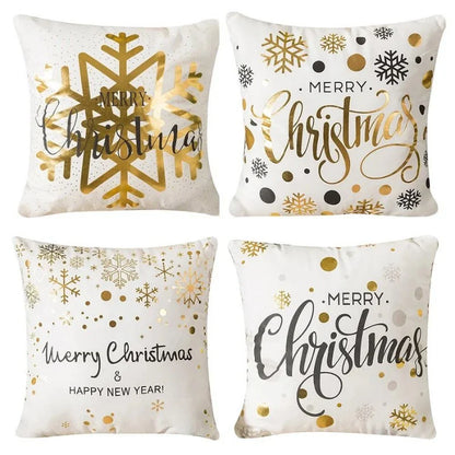 Conjunto de 4 Almofadas de Poliéster para Decoração Natalina Festiva