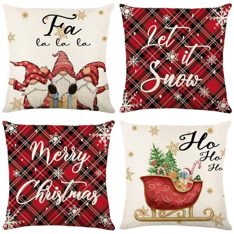 Conjunto de 4 Almofadas de Poliéster para Decoração Natalina Festiva