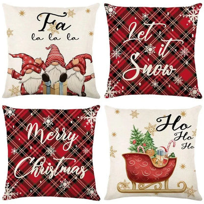 Conjunto de 4 Almofadas de Poliéster para Decoração Natalina Festiva
