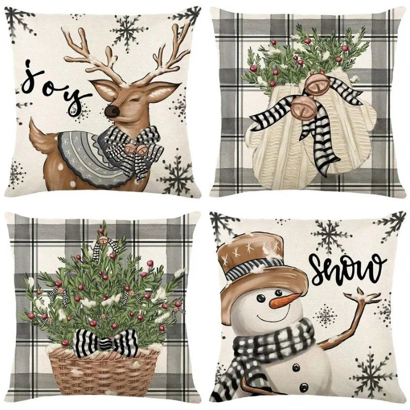 Conjunto de 4 Almofadas de Poliéster para Decoração Natalina Festiva