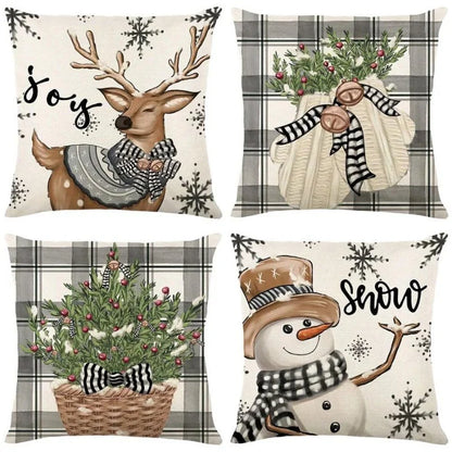 Conjunto de 4 Almofadas de Poliéster para Decoração Natalina Festiva
