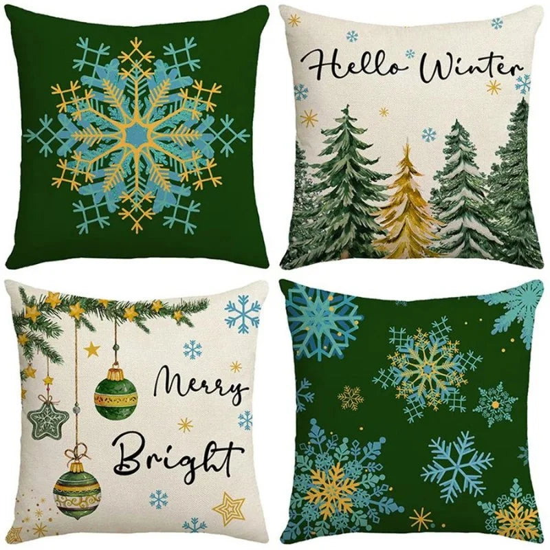 Conjunto de 4 Almofadas de Poliéster para Decoração Natalina Festiva