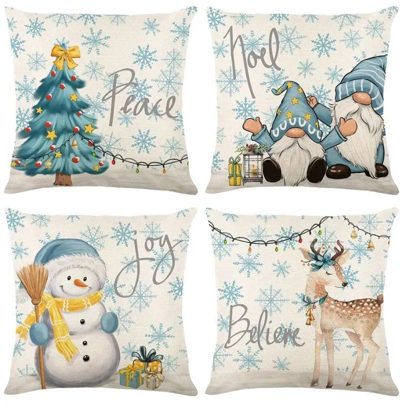Conjunto de 4 Almofadas de Poliéster para Decoração Natalina Festiva