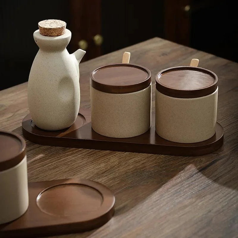 Conjunto de Potes de Cerâmica Branca para Temperos - Organizador de Cozinha