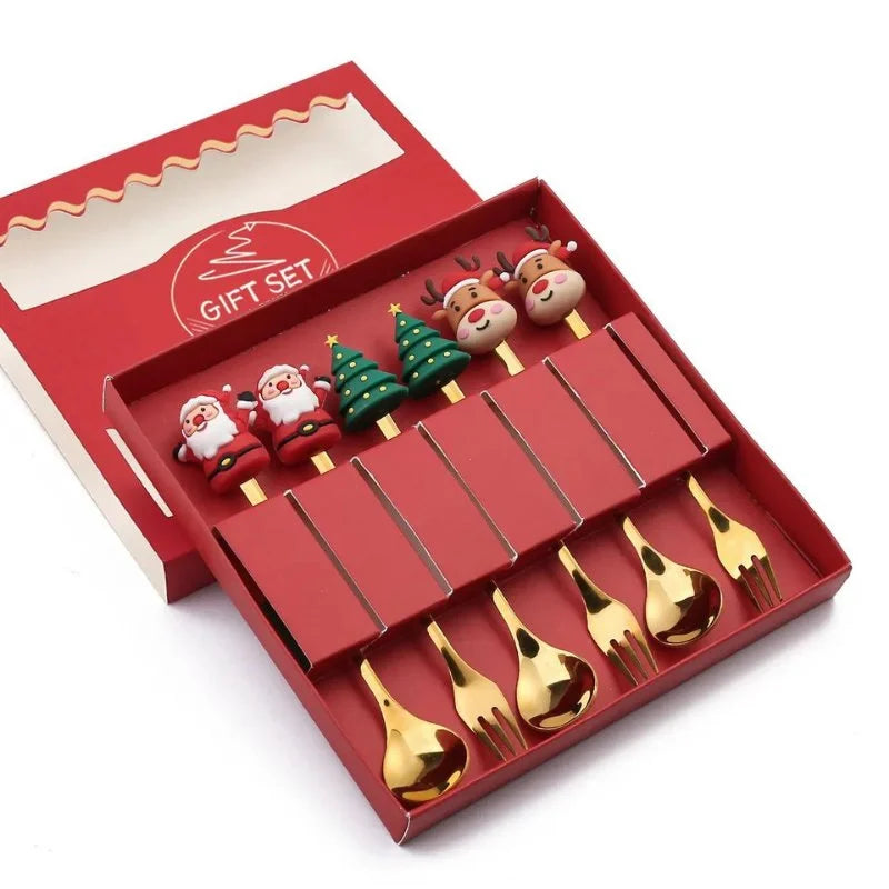 Conjunto de Talheres de Aço Inox Decorativos para Mesa de Natal - 4 Peças