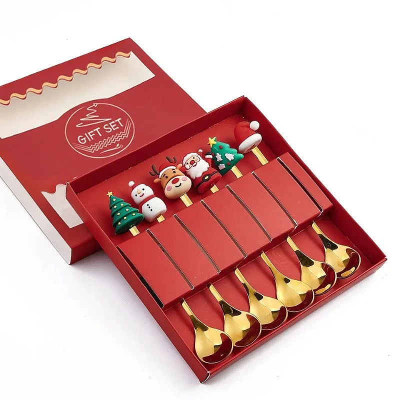 Conjunto de Talheres de Aço Inox Decorativos para Mesa de Natal - 4 Peças