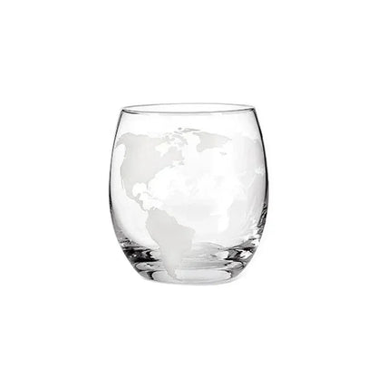 Conjunto Decanter de Vidro em Formato de Globo com Suporte de Madeira e 2 Copos