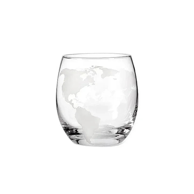 Conjunto Decanter de Vidro em Formato de Globo com Suporte de Madeira e 2 Copos