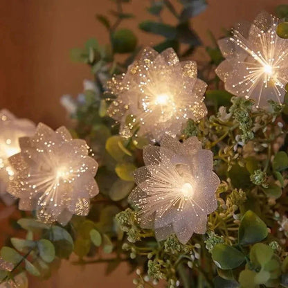 Cordão de Luz LED Decorativo com Flores para Natal - Iluminação Festiva
