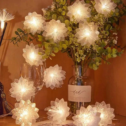 Cordão de Luz LED Decorativo com Flores para Natal - Iluminação Festiva