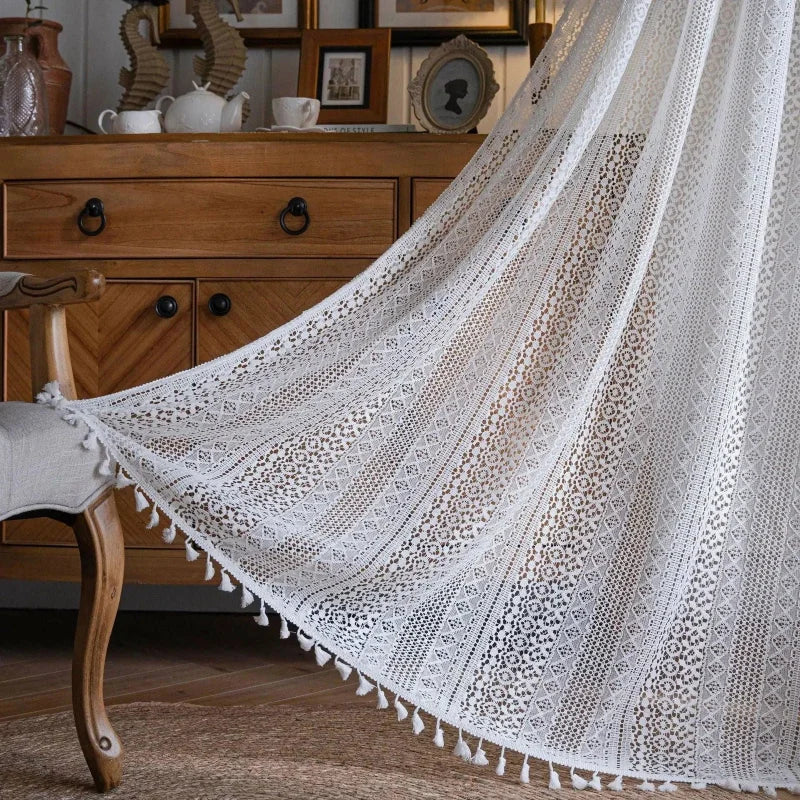 Cortina de Crochê Translúcida para Decoração de Ambientes