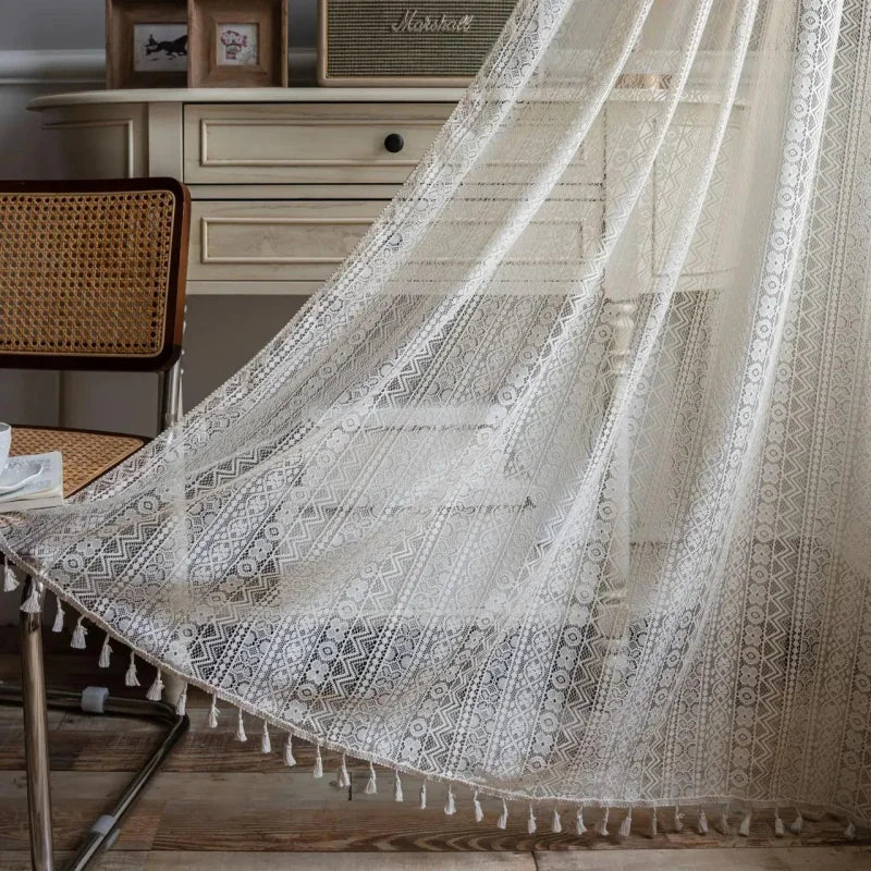 Cortina de Crochê Translúcida para Decoração de Ambientes