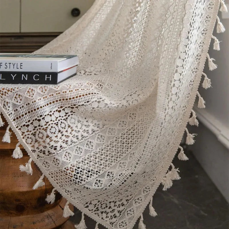 Cortina de Crochê Translúcida para Decoração de Ambientes