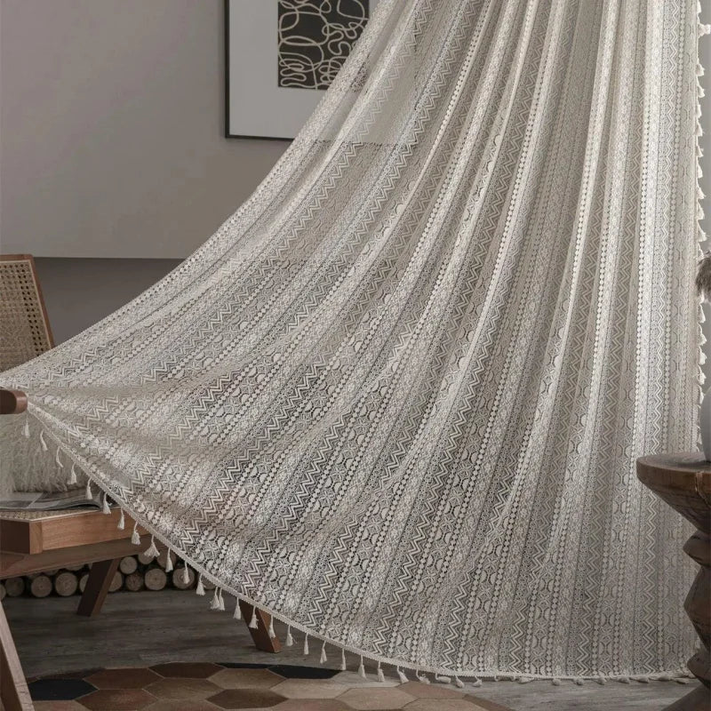 Cortina de Crochê Translúcida para Decoração de Ambientes