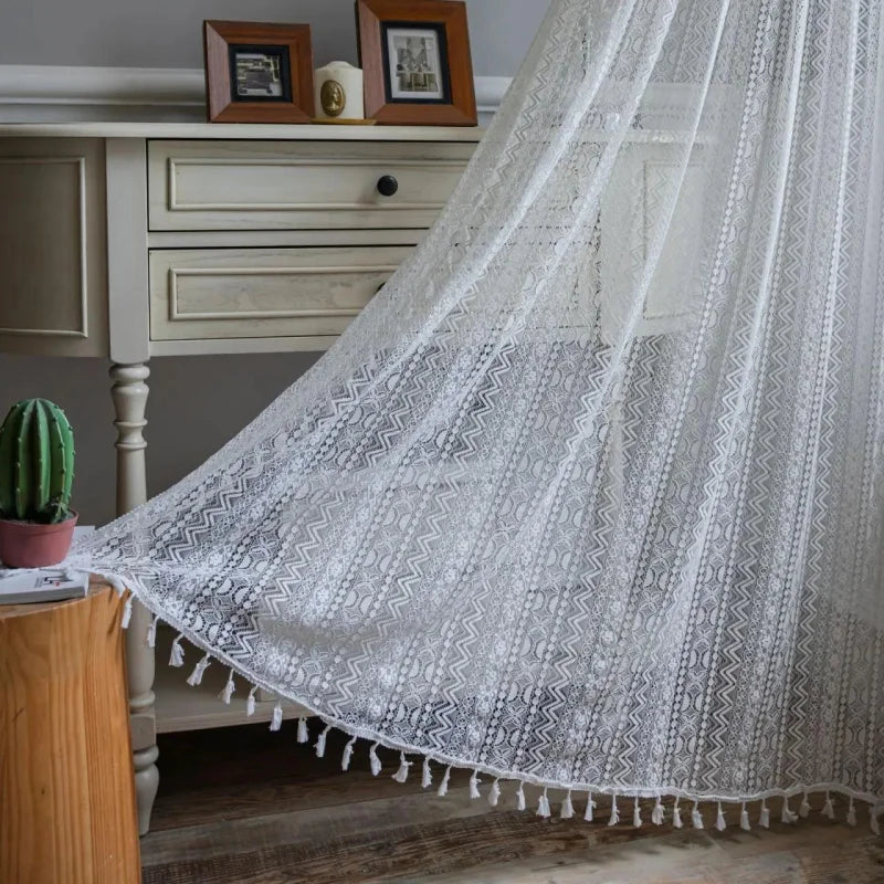 Cortina de Crochê Translúcida para Decoração de Ambientes