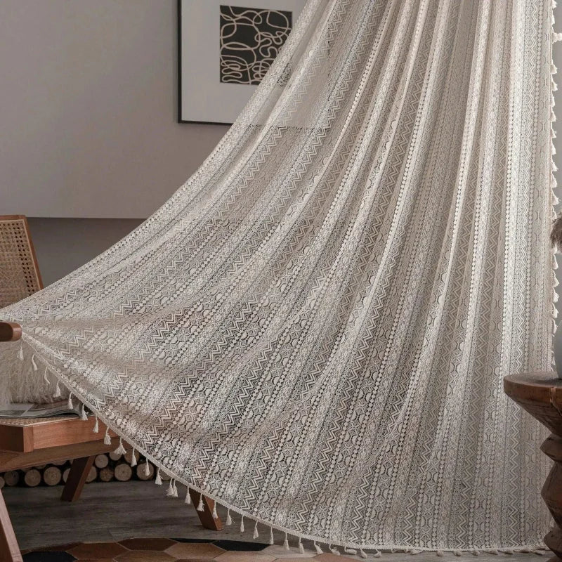 Cortina de Crochê Translúcida para Decoração de Ambientes