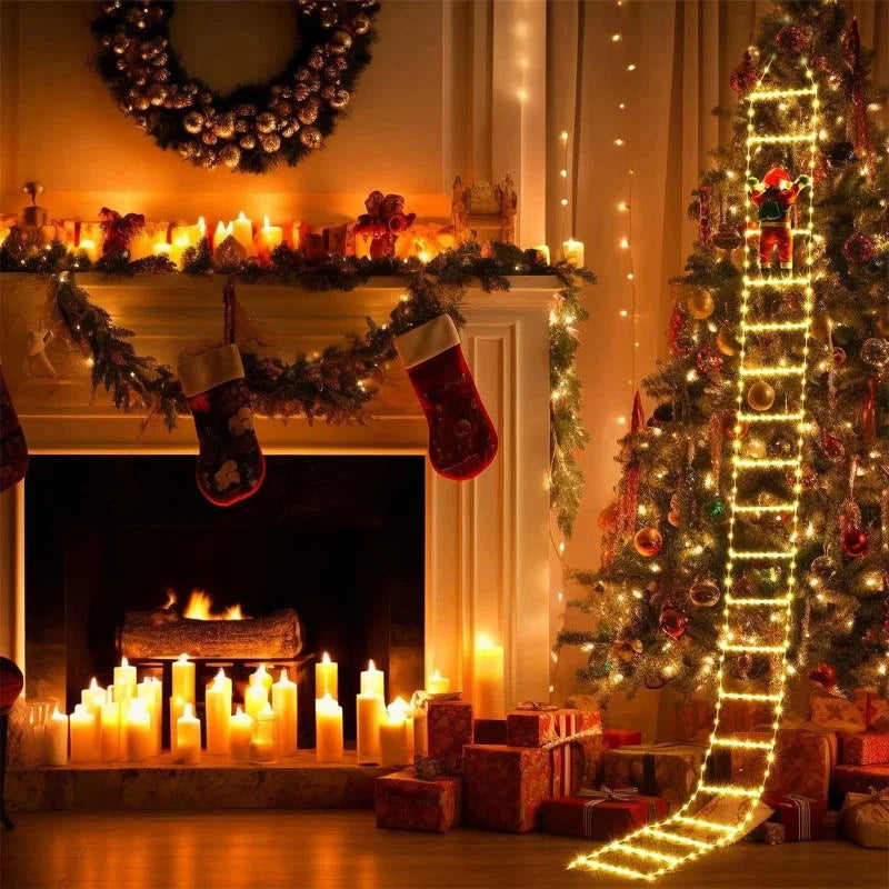 Decoração Natalina Papai Noel com Escada Iluminada de 3m - Enfeite Festivo para Natal
