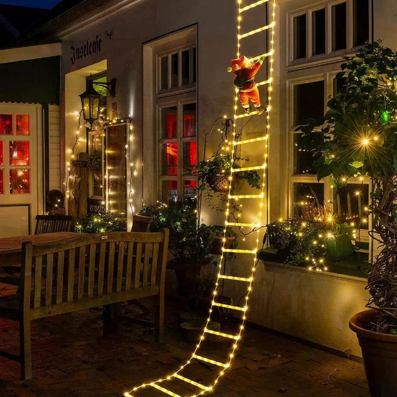 Decoração Natalina Papai Noel com Escada Iluminada de 3m - Enfeite Festivo para Natal