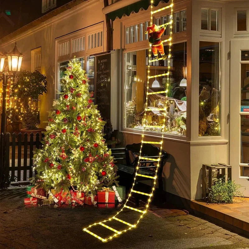 Decoração Natalina Papai Noel com Escada Iluminada de 3m - Enfeite Festivo para Natal