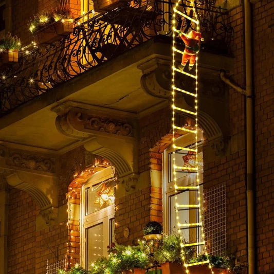 Decoração Natalina Papai Noel com Escada Iluminada de 3m - Enfeite Festivo para Natal